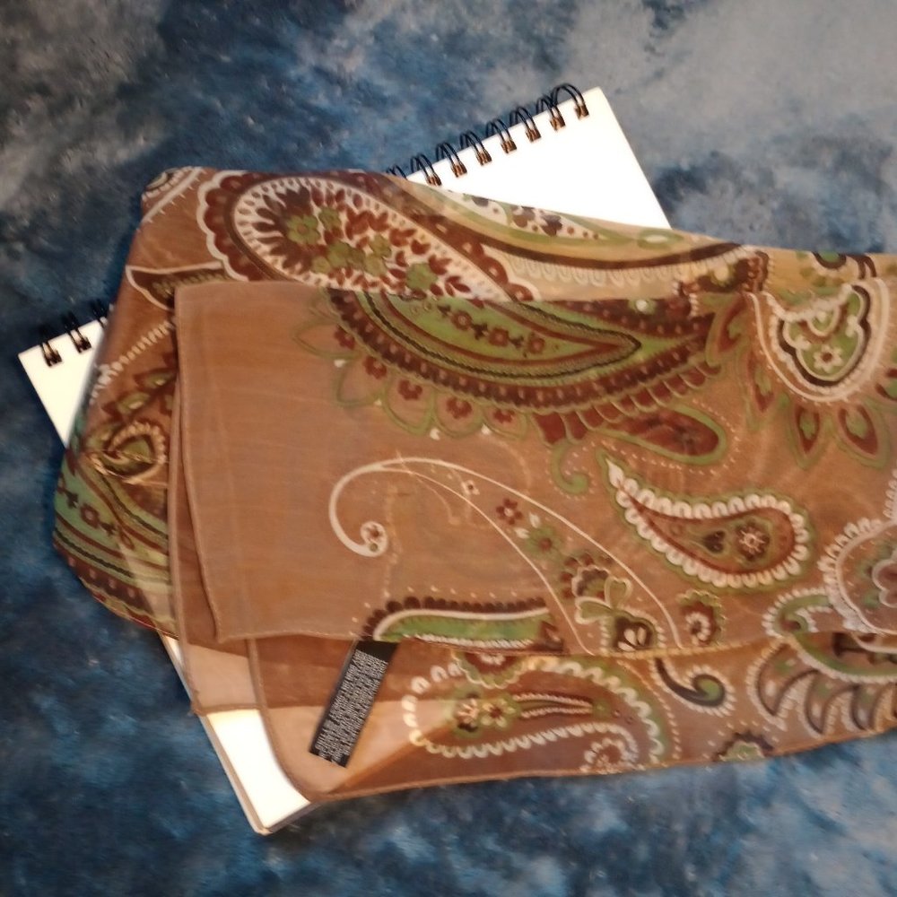 Brown and pine green paisley scarf